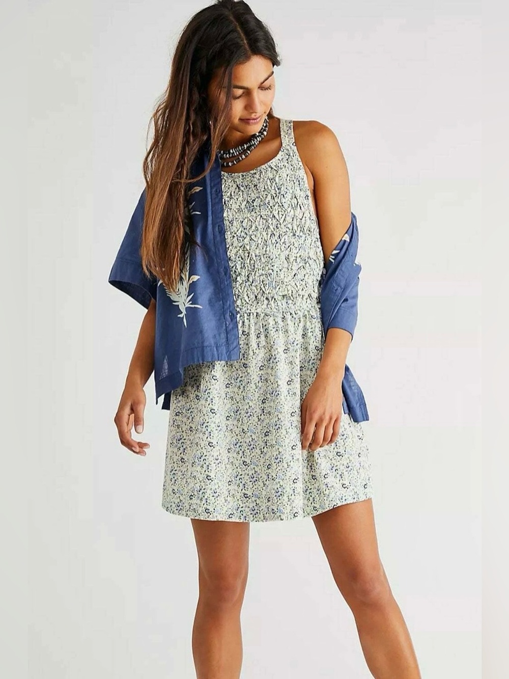 Free People Women's Petunia Mini Dress Tea Combo Floral Print Size Small